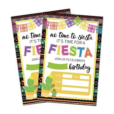 Imagem de LWBEO 20 cartões de convite de aniversário com envelopes, convite de celebração de feliz aniversário para meninos ou meninas, suprimentos para festa de aniversário Cactus Fiesta -A37