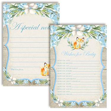 Imagem de Amanda Creation Aquarela Woodland Fox Boy Cartões de desejos de bebê 20, 10 x 15 cm - Ótima atividade divertida de lembrança para chás de bebê das últimas gerações - Cartões de preenchimento de dupla