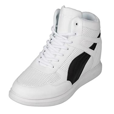 Imagem de CALTO Tênis masculino invisível que aumenta a altura – Tênis moderno de cano alto com cadarço – 9 cm mais alto, Branco e preto, 45