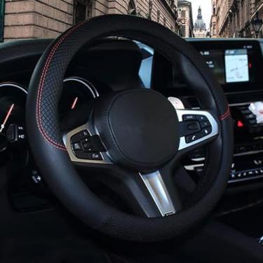 Imagem de SHIAWASENA Capa de volante de carro, couro, ajuste universal de 38 cm, antiderrapante e sem odor (preto)