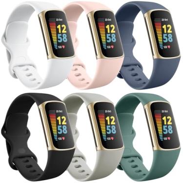 Imagem de Ouwegaga Pulseira feminina para Fitbit Charge 6, Charge 5, clássica, macia e impermeável, compatível com Fitbit Charge 6/Charge 5 Advanced Fitness Tracker, pacote com 6, pequena
