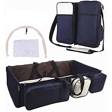 Imagem de Bolsas para troca de fraldas de bebê 3 em 1, cama de fraldas dobrável multifuncional, bolsa portátil para fraldas para berço de viagem com rede mosquiteira para 0 a 12 meses, preta