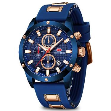Imagem de Mini Focus Relógio masculino casual esportivo (cronógrafo/à prova d'água/luminoso/calendário) pulseira de silicone moderna relógio de quartzo para homens, Azul, Relógio social, relógio