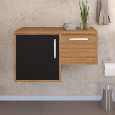 Imagem de Armário Gabinete Nexus 83L Contemporâneo Lâmina Mel/Preto Ônix