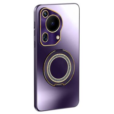 Imagem de LTLMYDAM Capa magnética para Huawei Pura 70 Ultra/70 Pro/70 Pro+/70, capa ultrafina com suporte de anel, cobertura total, lente de metal à prova de choque, roxa, 70 Ultra