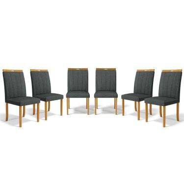 Imagem de Kit Com 6 Cadeiras Aurora Madeira Maciça Estofadas Para Mesa De Jantar Linho Chumbo 406