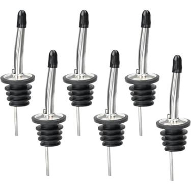 Imagem de 6 PCS Licor Pourer Aço Inoxidável Shot Pourer Dispenser Garrafa Design cônico à prova de vazamento com tampas de borracha contra poeira Garrafa de vinho Garrafa de bebidas espirituosas Poure