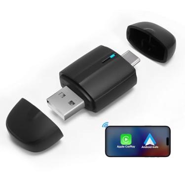 Imagem de Adaptador automotivo sem fio para Android CarPlay: Dongle de carro sem fio 2 em 1 com USB tipo C Plug-Play para CarPlay com fio de fábrica Android Auto para sem fio