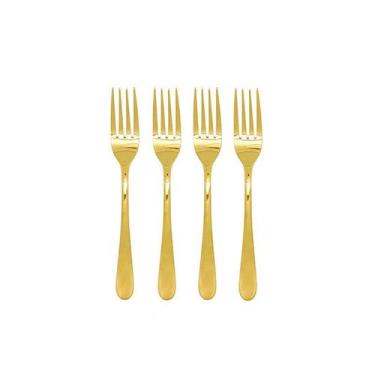 Imagem de Garfo de Mesa Dourado Ouro Talher Metal Inteiriço Jogo 4un - GOURMET M