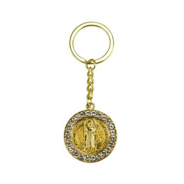 Imagem de  Chaveiro Medalhão São Bento Prateado e Dourado 3.5cm - Taimes