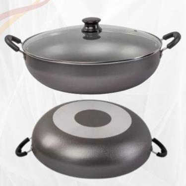 Imagem de Panela Premium Wok Antiaderente Com Tampa De Vidro 32cm Cor Grafite e 