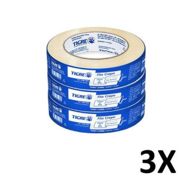 Imagem de Kit 3 Fita Crepe Uso Geral Pintura 24mmX50m Tigre