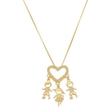 Imagem de Colar Com Pingente 2 Meninos 1 Menina Banho De Ouro - Jhulias Joias E 