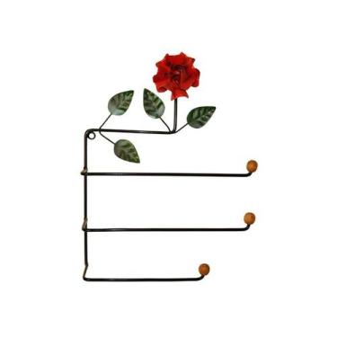 Imagem de Porta papel Toalha Ferro triplo Flor vermelha Cozinha 45x35 - Shopping
