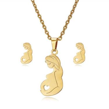 Imagem de kit Colar com brinco Pingente presente dia Mamãe mães filhos - anjo da