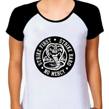 Imagem de Camiseta Raglan Feminina Branca Cobra Kai 02 - DESIGN CAMISETAS, Preto