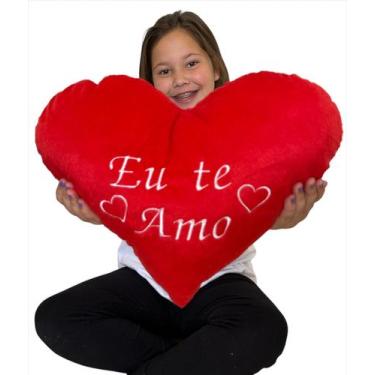 Imagem de Coração De Pelúcia Eu Te Amo Bordado Almofada Presente 38x30,5cm - DW 