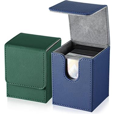 Imagem de Weewooday 2 Boxes Leather Deck Card Boxes Large Size Fit 100 Plus Sleeved Cards Deck Game for Collectible Playing Compatible with Mtg Tcg(Vertical,Blue, Green)