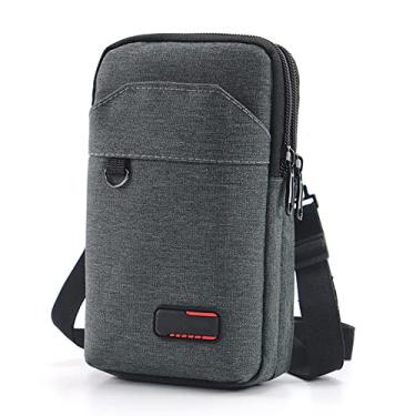Imagem de Bolsa de viagem para celular, bolsa tiracolo com alça de ombro para iPhone para mão com cordão de pescoço, carteira para passaporte de caminhada para smartphone (cinza escuro duplo)