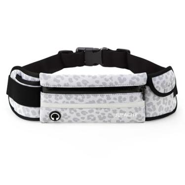 Imagem de Jueachy Cintos de corrida para mulheres, pochete à prova d'água, bolsa de cintura para corrida, suporte para celular, cinto esportivo ajustável, com porta para fone de ouvido, leopardo branco