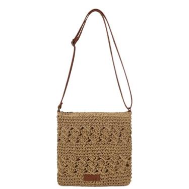 Imagem de Youjaree Bolsa de praia feminina de malha de crochê com palha, bolsa de ombro transversal, bolsa de verão e férias na praia, Marrom, Small
