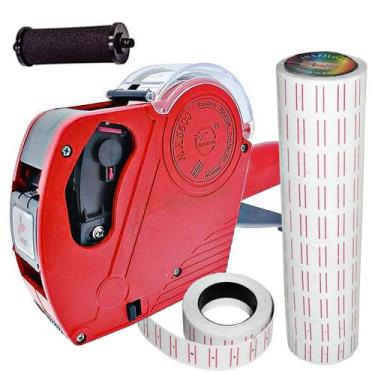 Imagem de Etiquetadora Manual Vermelho + Tinteiro + 10 Rolinhos De Etiqueta - LU