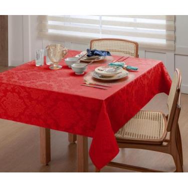 Imagem de Toalha Para Mesa Quadrada 1,50m 4 Lugares Jantar Vermelho - BruceBaby 