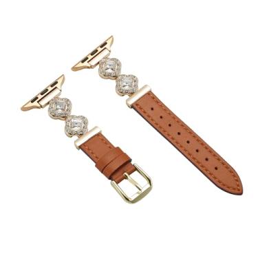 Imagem de Pulseira de couro genuíno para iWatch de 49 mm/45 mm/44 mm/42 mm/46 mm (série 10), trevo de quatro folhas + pulseira de zircão para Apple Watch Ultra 2/1 SE Series 10 9 8 7 6 5 4 3 2 1