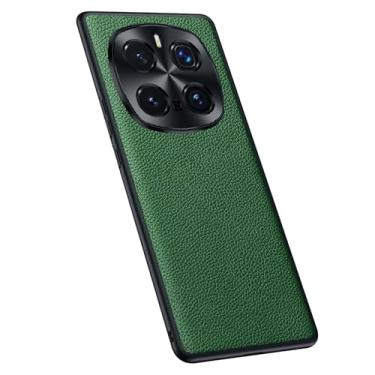Imagem de HAO RIYLN Capa de couro genuíno para Honor Magic 7 Pro/7, capa de telefone de proteção de lente de metal fina à prova de choque luxuosa capa de couro bovino negócios, verde, 7