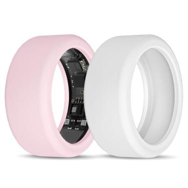 Imagem de Compatível com UltraHuman Ring AIR Cover - Protetor de anel de silicone elástico para malhar (M, branco + rosa)