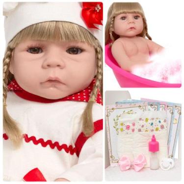 Imagem de Bebê Reborn Menina Recém Nascida 100% Vinil 13 Acessórios - Cegonha Re