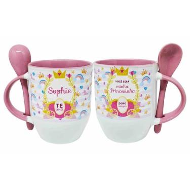 Imagem de Caneca Colher Rosa Little Princess Princesa e Unicórnio - GMH