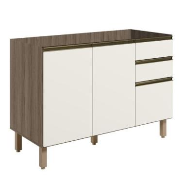 Imagem de Balcão Para Pia 120cm Sem Tampo Maly N03 Carvalho/Off White - Mpozenat