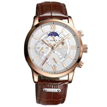 Imagem de Relógio Masculino ¨Luxury Of Power¨ em Aço Inoxidável e Couro – Ouro Branco – Quartzo, LED, Resistência à Água 30m – Estilo e Sofisticação – Acompanha Caixa Premium