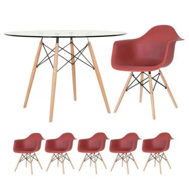 Imagem de KIT - Mesa Eames com tampo de vidro 120 cm + 5 cadeiras Eiffel DAW
