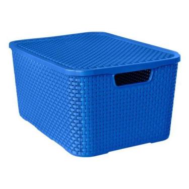 Imagem de Caixa Organizadora Rattan com Tampa 7 Litros Azul Arqplast