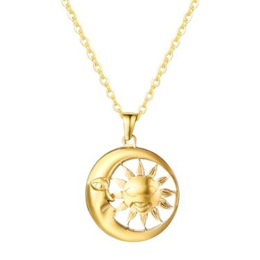 Imagem de OIDEA Colar de sol e lua: Colar de casal banhado a ouro de aço inoxidável, colar combinando amizade, joias de dia dos namorados, presentes de aniversário para mulheres, Aço inoxidável, Sem Pedra