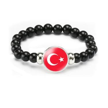 Imagem de vmcoatdu Pulseira de bandeira nacional com contas de corda elástica apoia seu país viagem lembrança presentes para homens e mulheres, One size, Liga metálica, Vidro