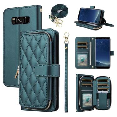 Imagem de Furiet Capa carteira para Samsung Galaxy S8 Plus com alça de pulso, alça de ombro, mais de 9 compartimentos para cartões, bolsa com zíper, capa de celular de couro PU de luxo para S8plus S 8 8plus 8S