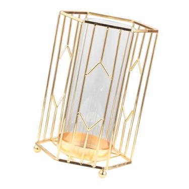 Imagem de XLWLLNJ Suporte de buquê de vaso de metal de vidro recipiente de flores estilo nórdico, vaso de mesa decorativo para casa desktop quarto estante, 14.5cmx14.5cmx21.5cm