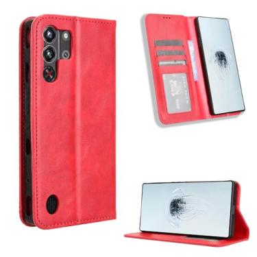 Imagem de Kukoufey Capa protetora compatível com ZTE Nubia Red Magic 10 Pro, capa carteira de couro flip compatível com ZTE Nubia Red Magic 10 Pro+ capa vermelha