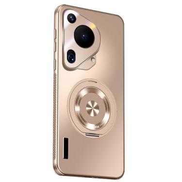Imagem de POYUFRG Capa para Huawei Pura 70 Ultra/70 Pro/70 Pro+/70, proteção de lente com tudo incluído, capa magnética antiqueda com suporte ajustável, dourada, 70 Pro