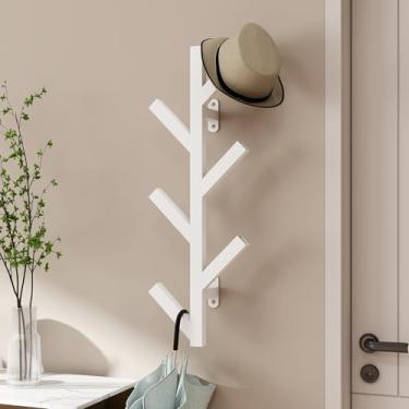 Imagem de Vlush Cabide de metal montado na parede com 6 ganchos moderno e minimalista, cabideiro vertical para pendurar roupas, chapéus, bolsas e cachecóis para pendurar na parede (branco)