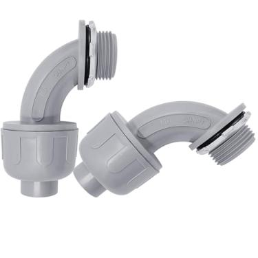 Imagem de Feotech Conector líquido apertado de 3/10.2 cm – Pacote com 2 acessórios de conduíte elétrico de PVC Conectores flexíveis retos de 90 graus para casa, cozinha e banheiro