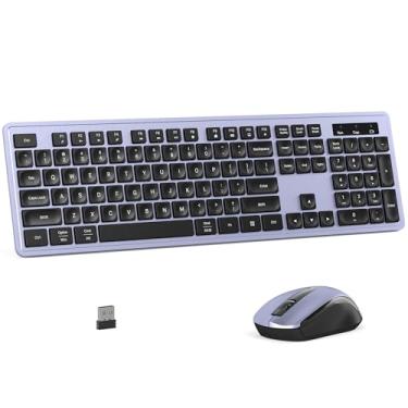 Imagem de MPTOG Combo de teclado e mouse sem fio, teclado de escritório de 104 teclas de tamanho completo com 15 teclas de função, teclado numérico, receptor USB único, compatível com PC e laptop (roxo)