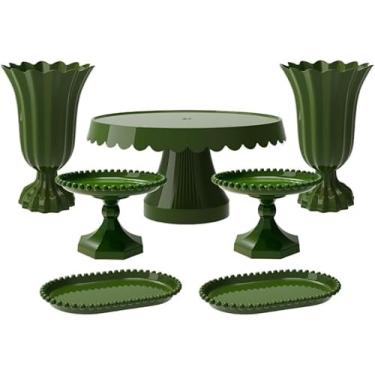 Imagem de Conjunto de Decoração para Festas, 7 Peças, Amarelo, Base para Bolo e Vasos Decorativos (VDO - VERDE OLIVA)