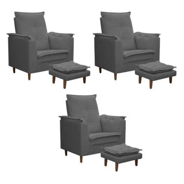 Imagem de Kit 03 Poltronas Maria Para Amamentação E Descanso Com Puff Confortável Suede Cinza Mabe Magazine