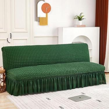 Imagem de Capa de futon sem braços com saia de babados, sofá-cama futon altamente elástica(Green,Small (120-145cm))