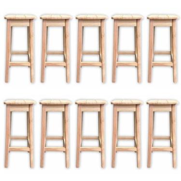 Imagem de Kit 10 Bancos Banqueta Alta 70cm Madeira Maciça Quadrado - Balaio Chei