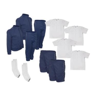 Imagem de Kit Uniforme Escolar Cojunto Helanca Elanca Completo Azul Marinho - De